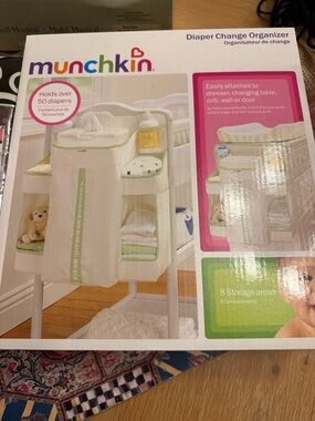 Munchkin Cream and Light Green Diaper Organizer